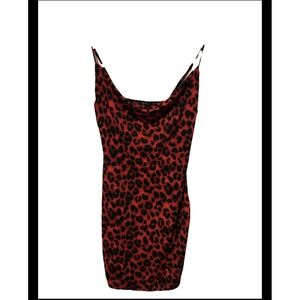 Iris Red Black Leopard Print Cowl Neck Mini Dress Womens Medium Spaghetti Strap
